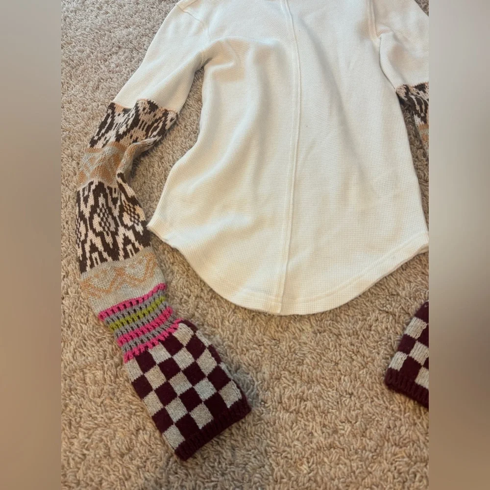 Free People Gorgeous Cuff Top in Ivory Combo Size XS - Picture 5 of 12